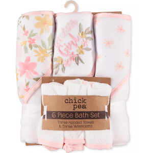 Chickpea 6 Piece Hooded Bath Towels and Washcloths Girls NWT